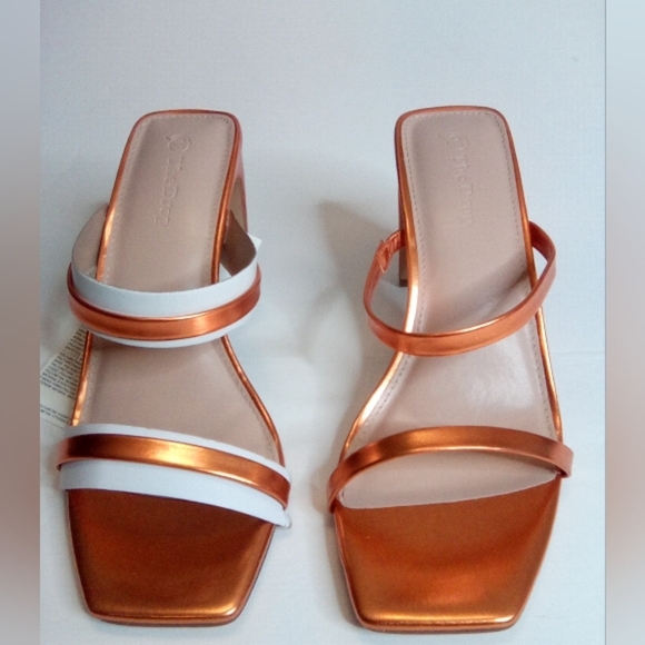 Avery Women's Two Strap High Heel Sandals, Sz.8, MetallicOrange- The Drop - Picture 9 of 16